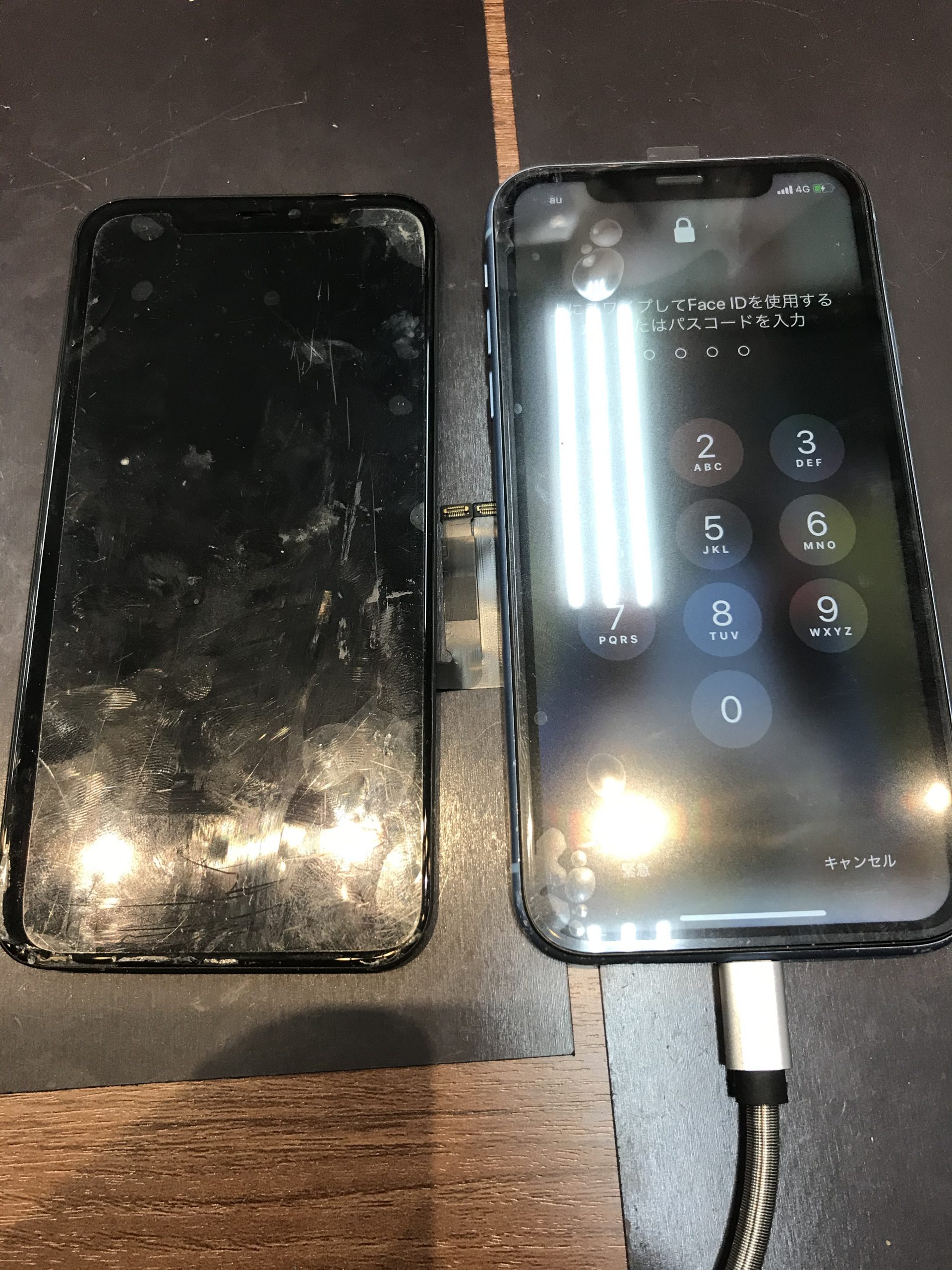 iPhoneXR画面修理＜武雄市からご来店＞液晶漏れで誤作動が発生。液晶漏れは気が付かない間に広がってきます。